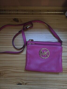 Michael Kors Hot Pink Leather Crossbody Bag with Gold Logo